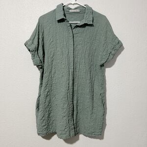 Abercrombie Textured Mini Shirt Dress Green Petite Womens Medium